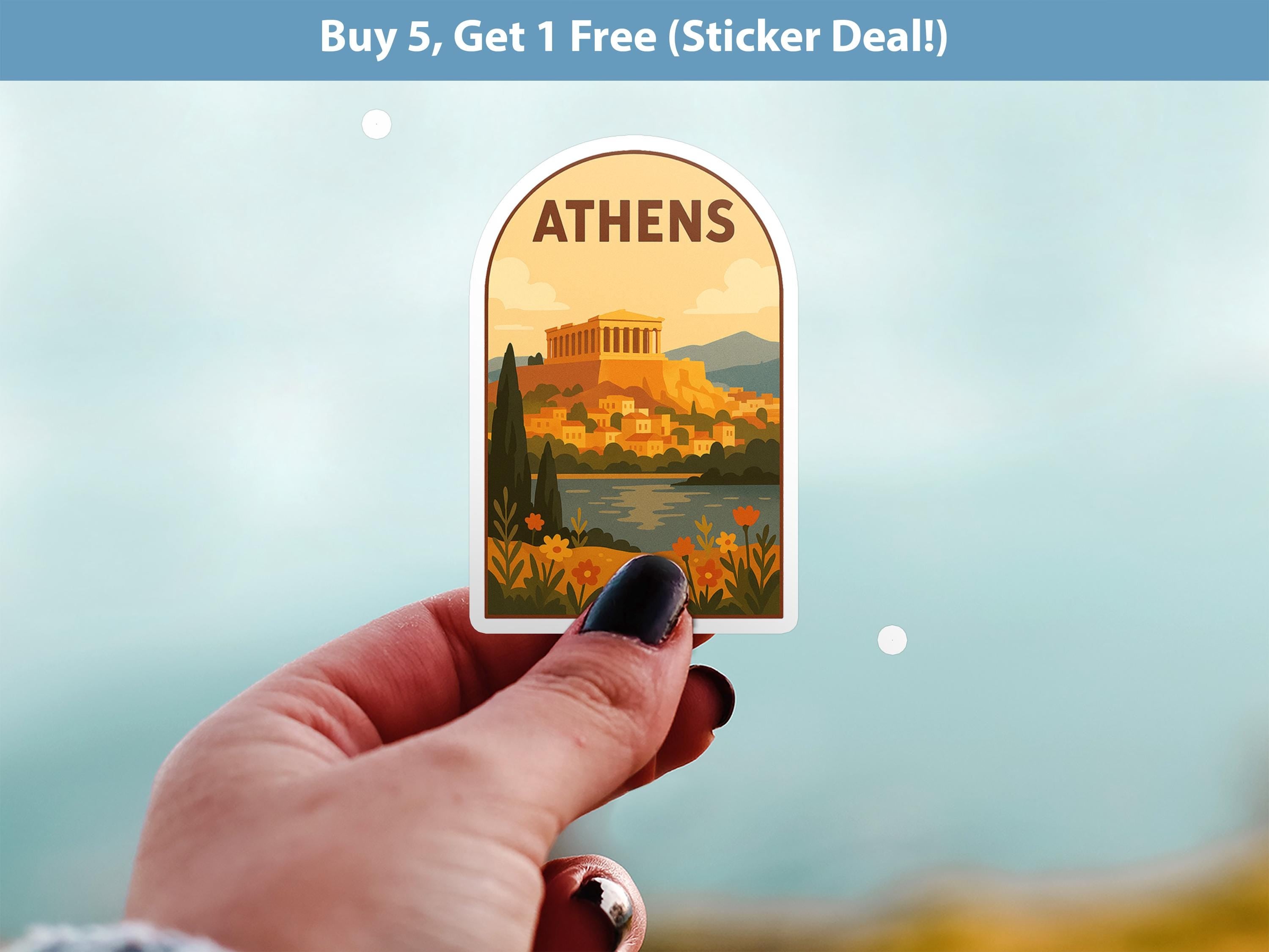 Athens Greece Sticker, Vintage City Vinyl Decal, Retro Travel Lover Collection, Journal Scrapbook
