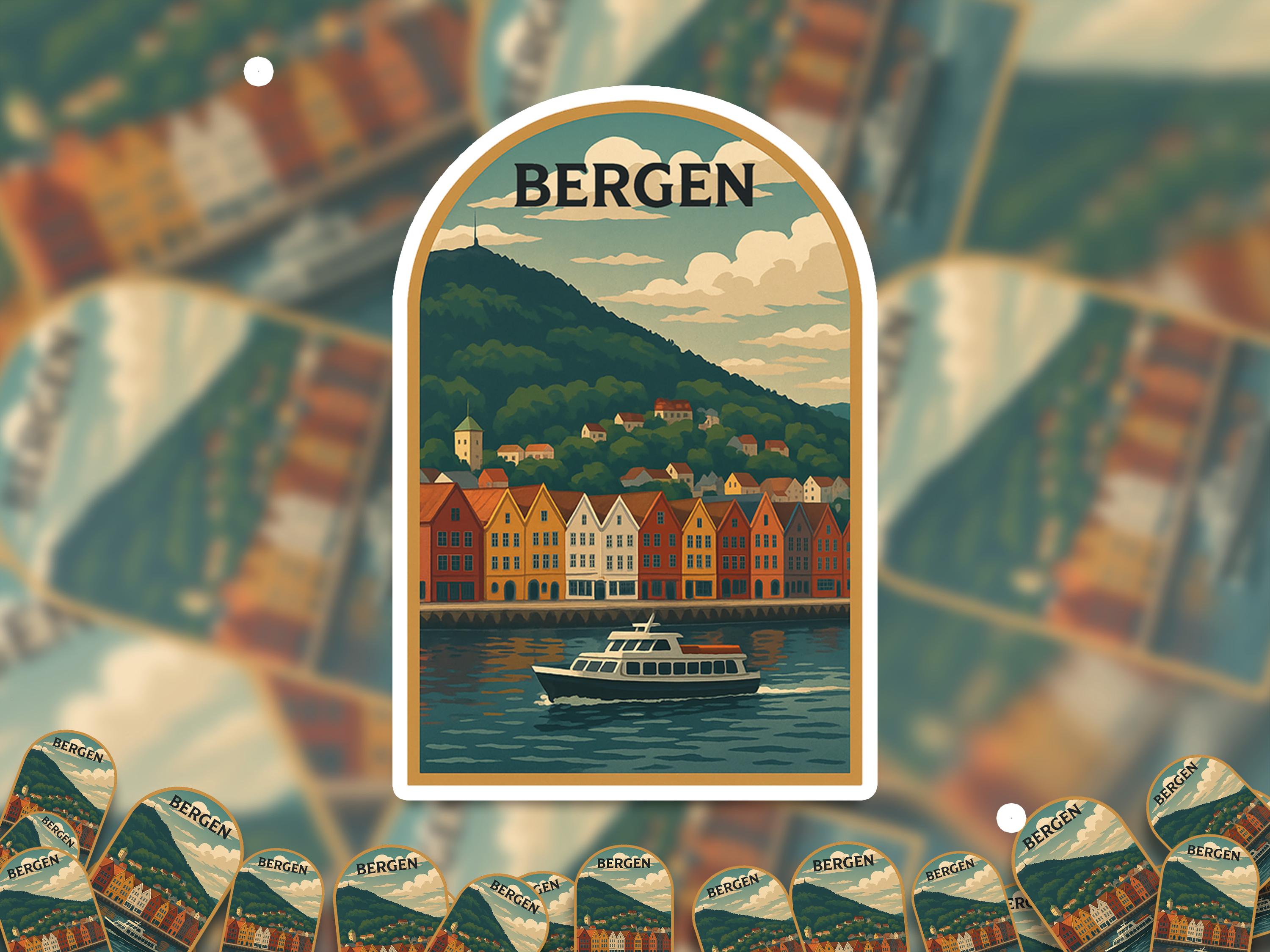 Bergen Norway Sticker, Vintage City Vinyl Decal, Retro Travel Lover Collection, Journal Scrapbook