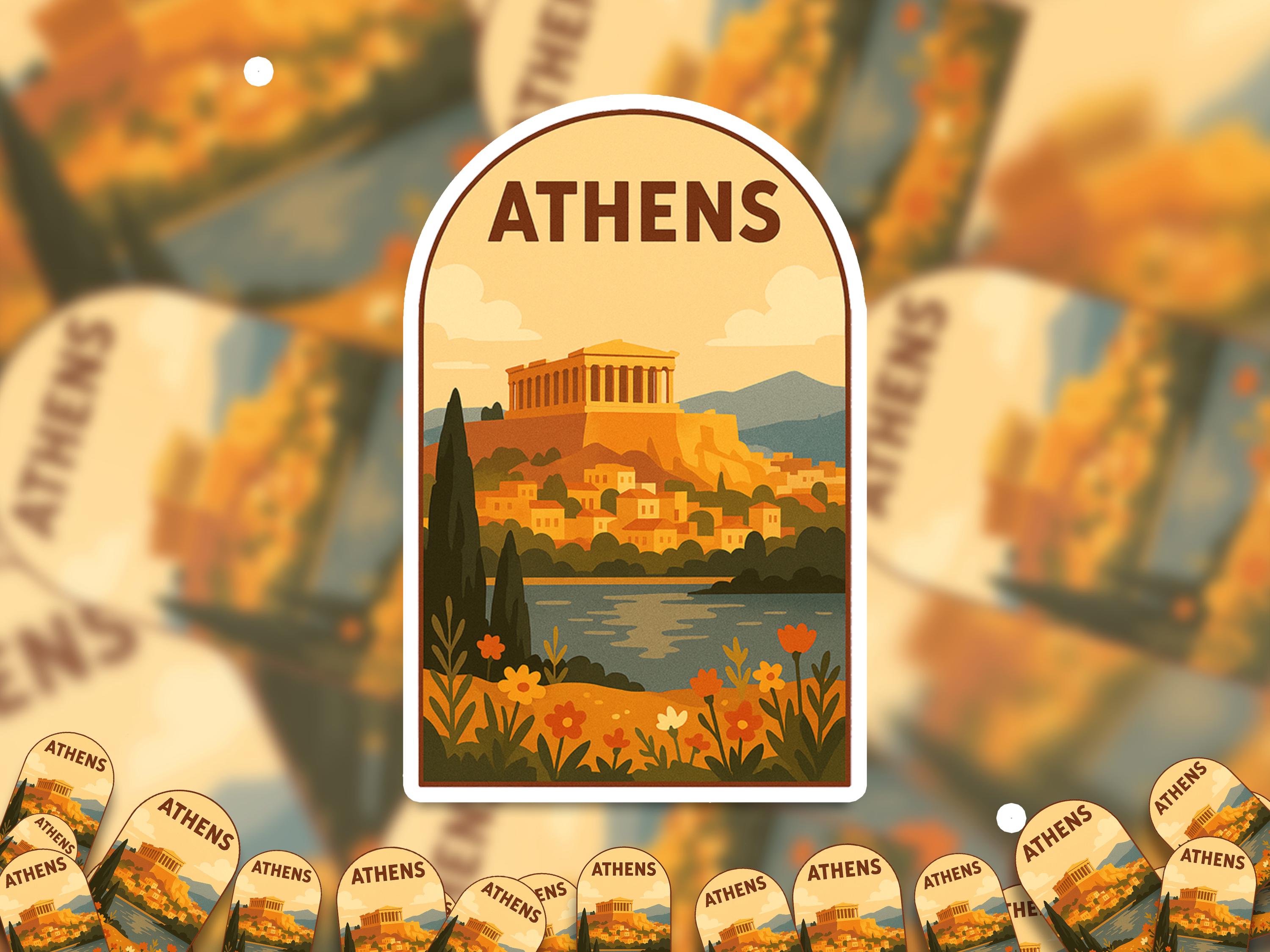Athens Greece Sticker, Vintage City Vinyl Decal, Retro Travel Lover Collection, Journal Scrapbook