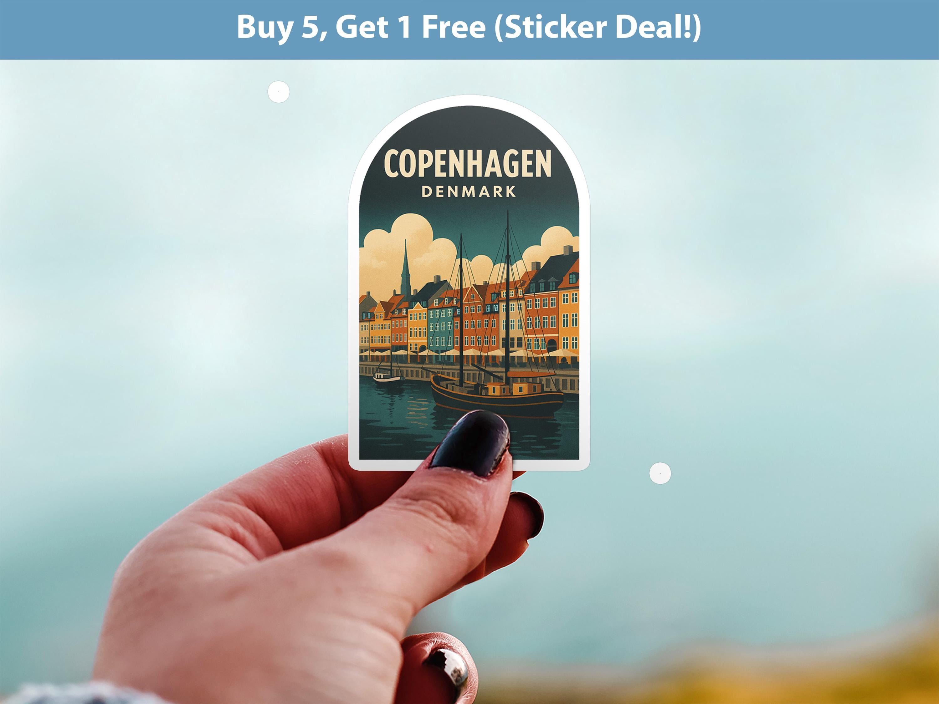 Copenhagen Denmark Sticker, Vintage City Vinyl Decal, Retro Travel Lover Collection, Journal Scrapbook