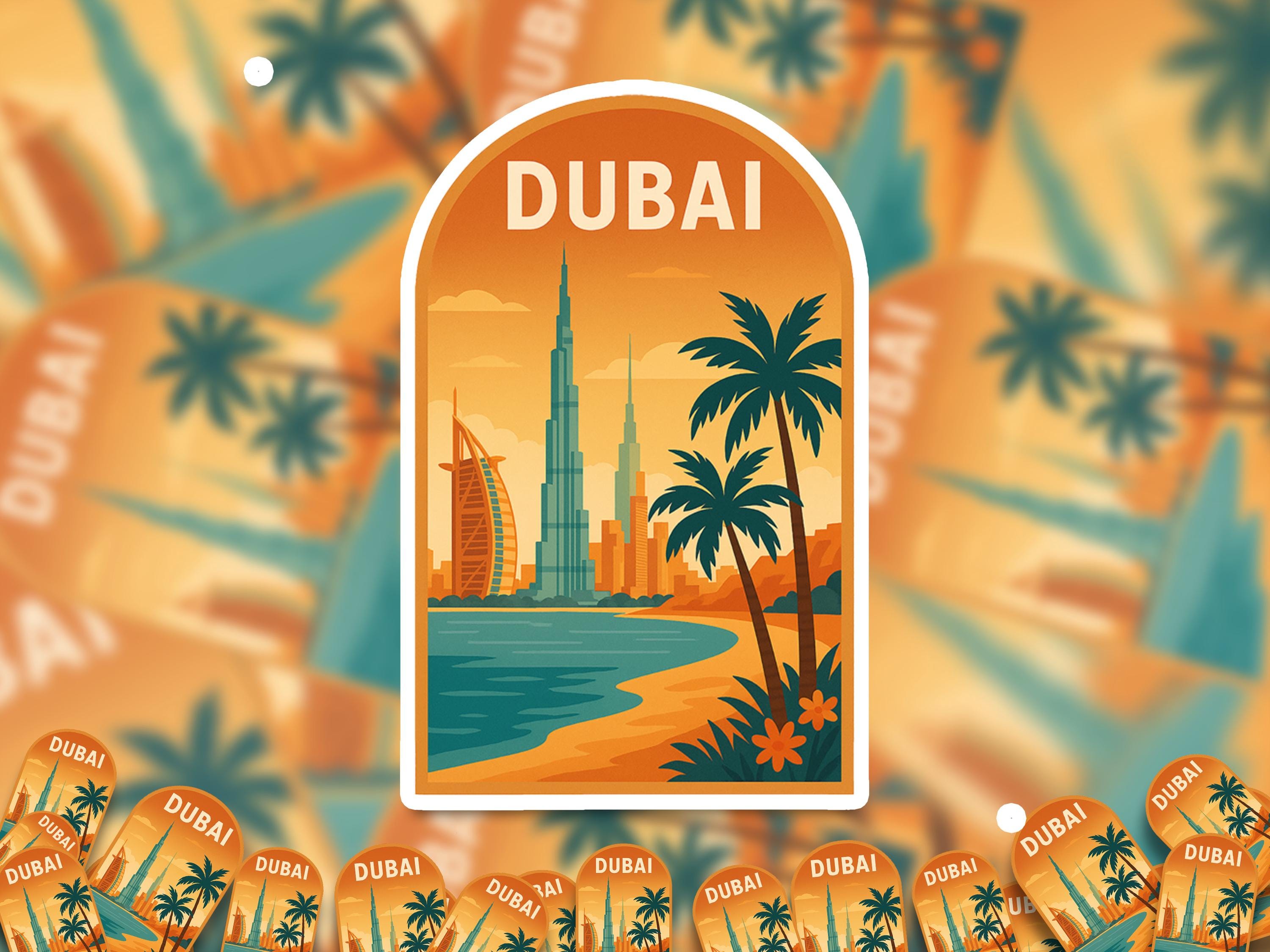 Dubai Sticker UAE, Vintage City Vinyl Decal, Retro Travel Lover Collection, Journal Scrapbook