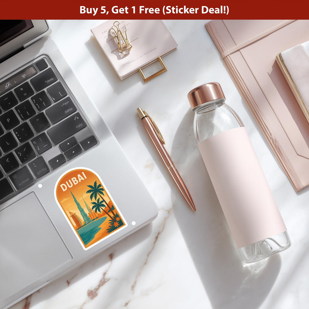 Dubai Sticker UAE, Vintage City Vinyl Decal, Retro Travel Lover Collection, Journal Scrapbook