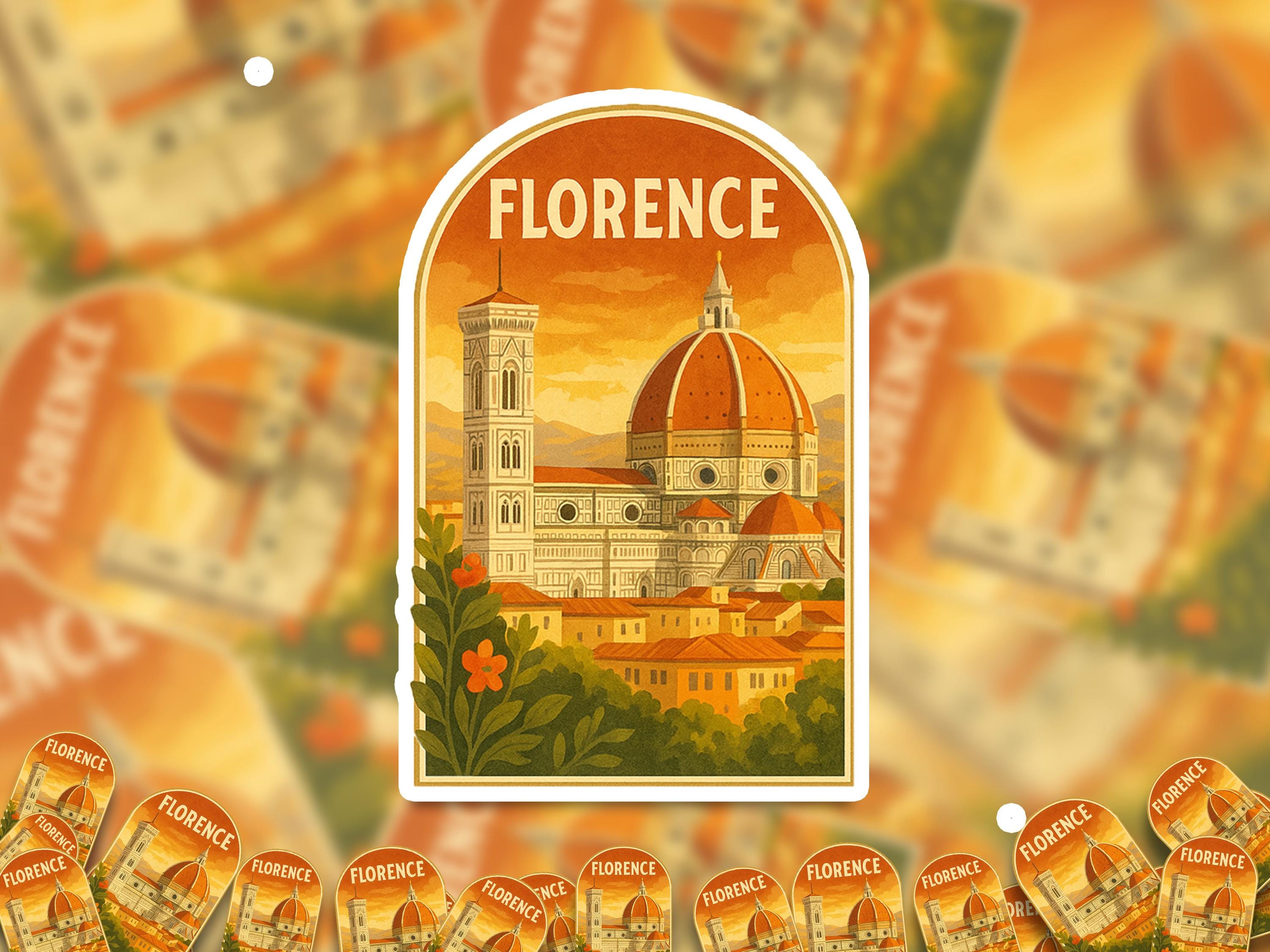 Florence Italy Sticker, Vintage City Vinyl Decal, Retro Travel Lover Collection, Journal Scrapbook