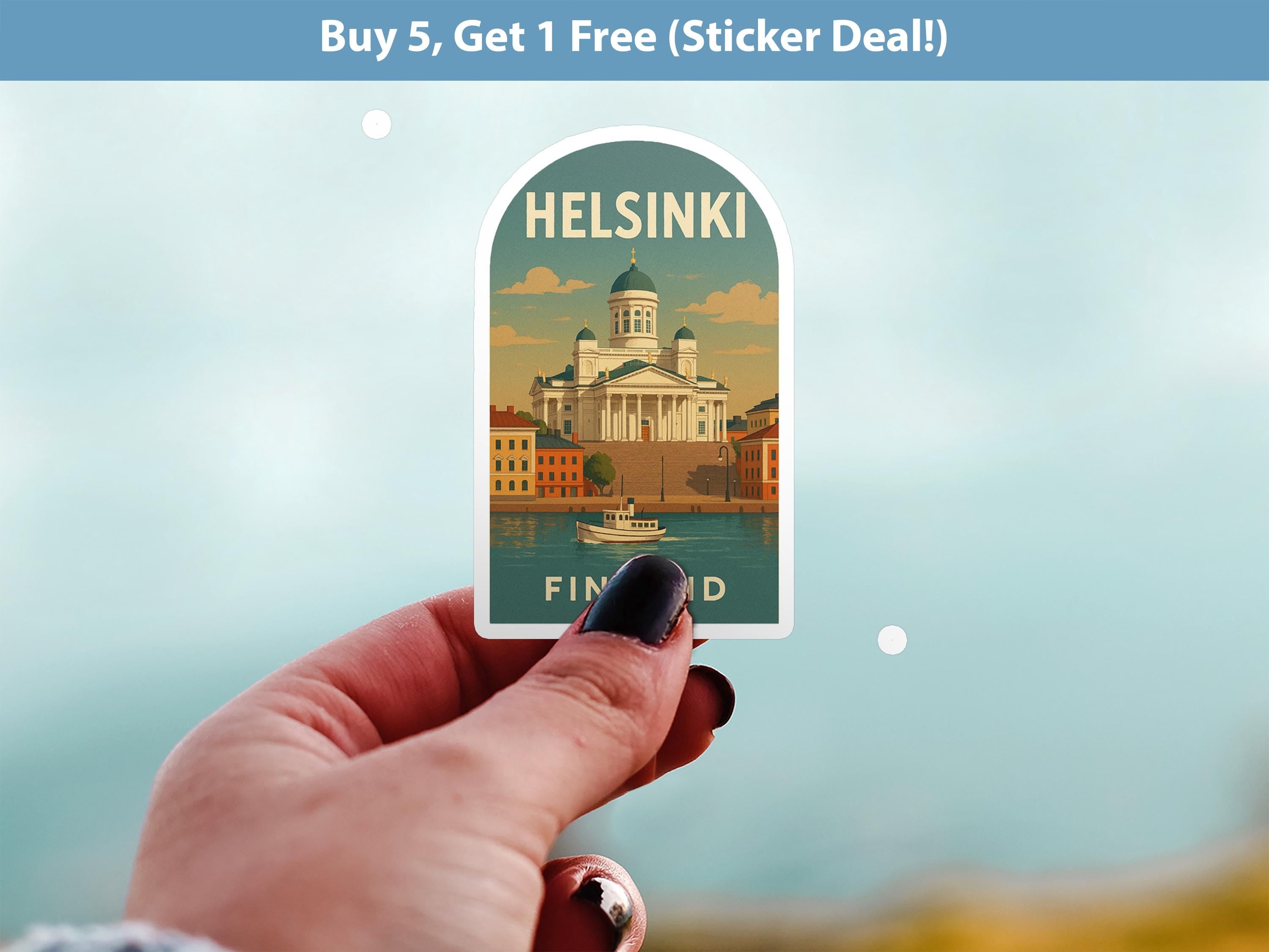Helsinki Finland Sticker, Vintage City Vinyl Decal, Retro Travel Lover Collection, Journal Scrapbook