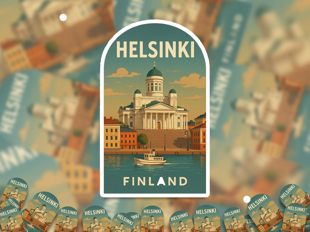 Helsinki Finland Sticker, Vintage City Vinyl Decal, Retro Travel Lover Collection, Journal Scrapbook