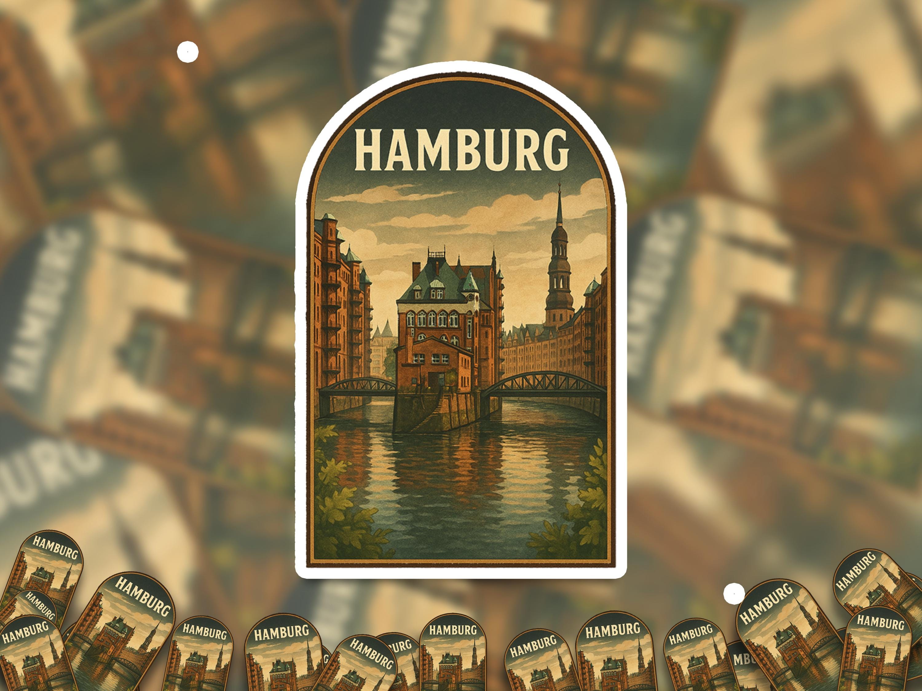 Hamburg Germany Sticker, Vintage City Vinyl Decal, Retro Travel Lover Collection, Journal Scrapbook