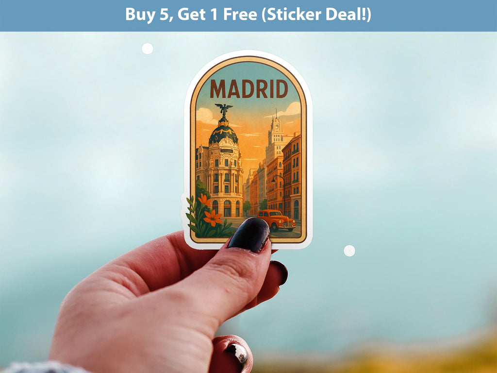 Madrid Spain Sticker, Vintage City Vinyl Decal, Retro Travel Lover Collection, Journal Scrapbook