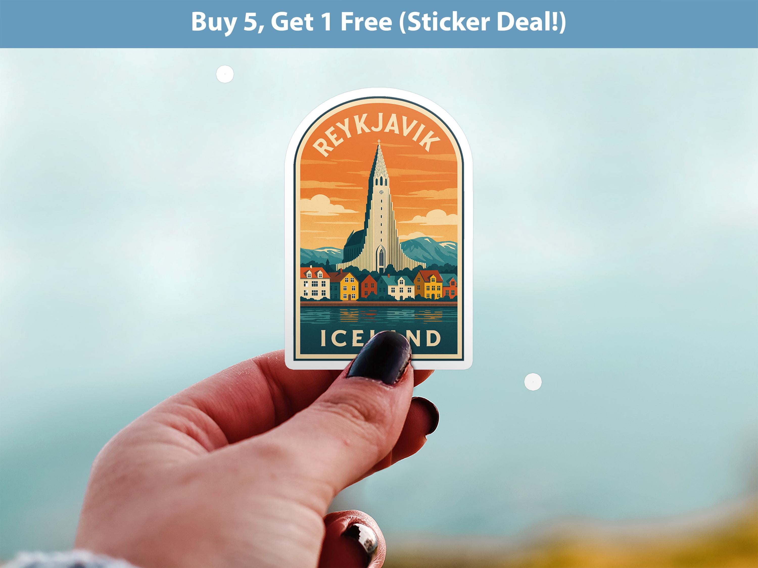 Reykjavik Sticker, Iceland Decal Vintage City Vinyl, Retro Travel Lover Collection, Journal Scrapbook