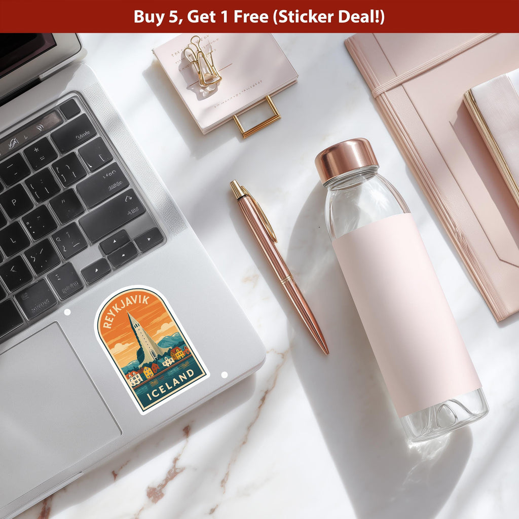 Reykjavik Sticker, Iceland Decal Vintage City Vinyl, Retro Travel Lover Collection, Journal Scrapbook