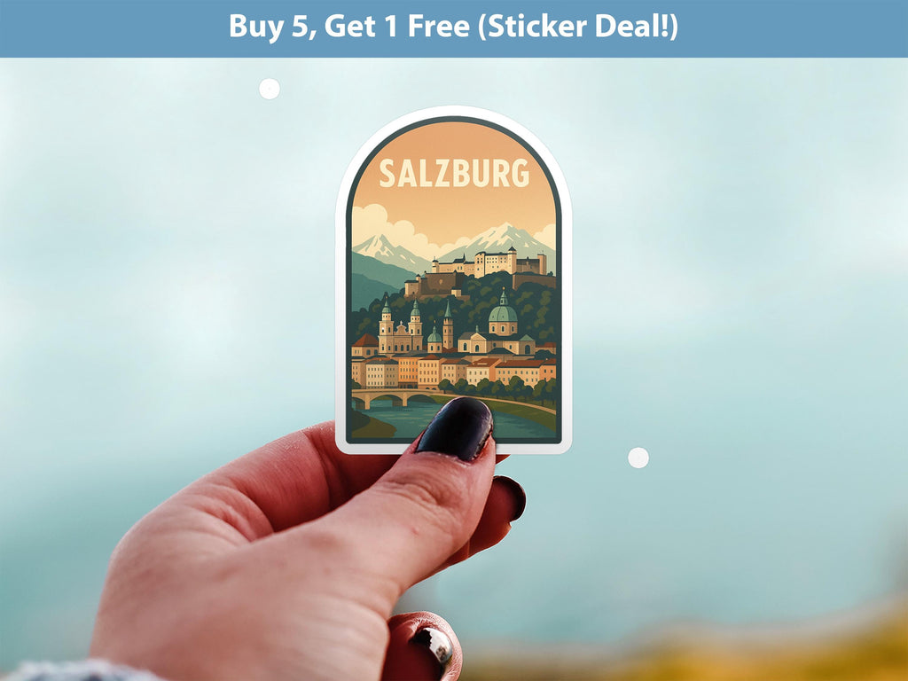Salzburg Austria Sticker, Vintage City Vinyl Decal, Retro Travel Lover Collection, Journal Scrapbook