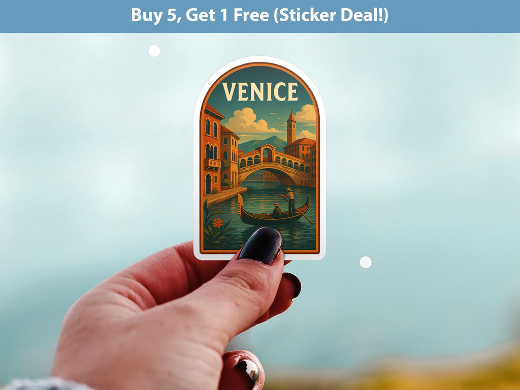 Venice Sticker Italy, Vintage City Vinyl Decal, Retro Travel Lover Collection, Journal Scrapbook