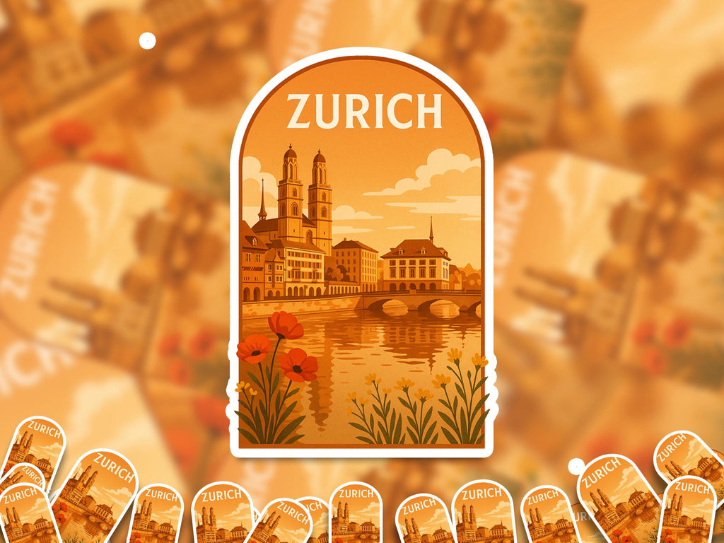 Zurich Sticker Switzerland, Vintage City Vinyl Decal, Retro Travel Lover Collection, Journal Scrapbook