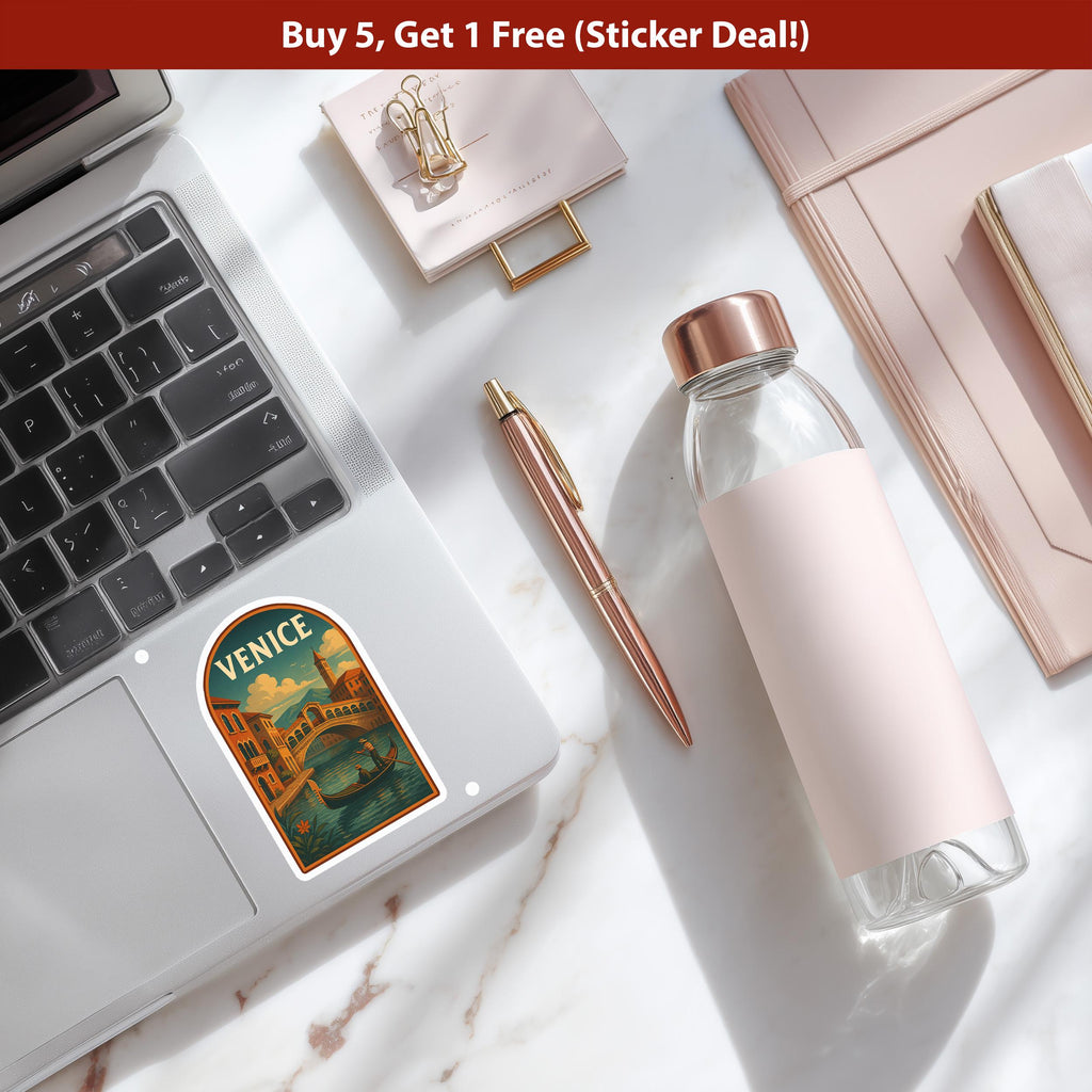 Venice Sticker Italy, Vintage City Vinyl Decal, Retro Travel Lover Collection, Journal Scrapbook