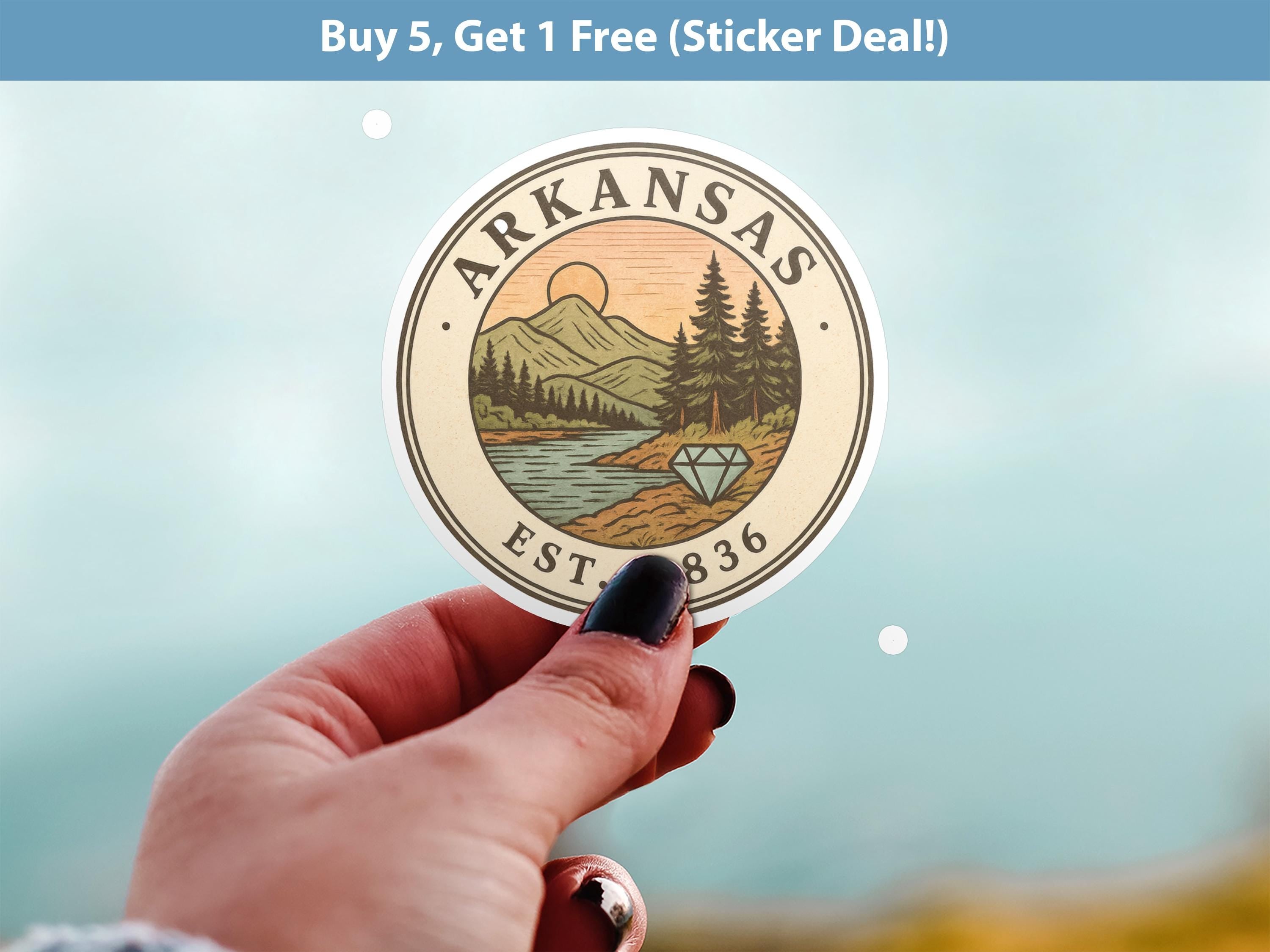 Arkansas Sticker, Vintage US States Retro Decal, Waterproof Retro Travel Collection for Laptop Tumbler