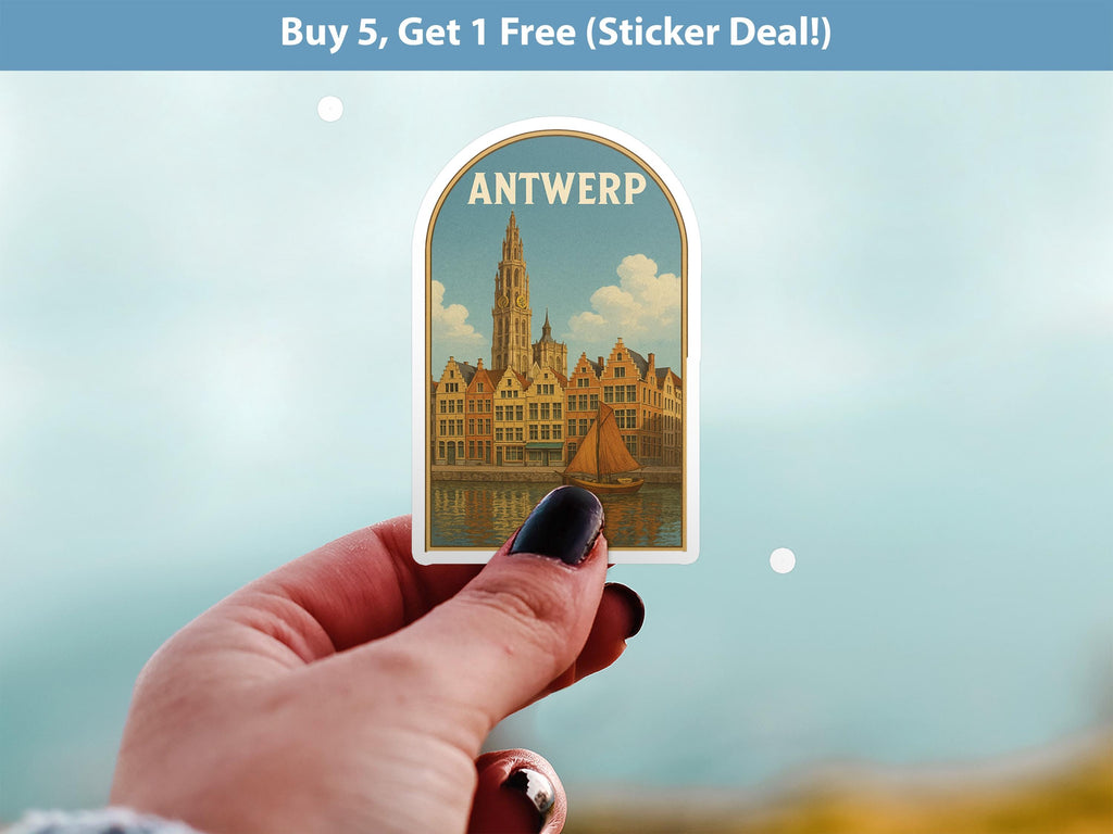 Antwerp Belgium Sticker, Vintage City Vinyl Decal, Retro Travel Lover Collection, Journal Scrapbook