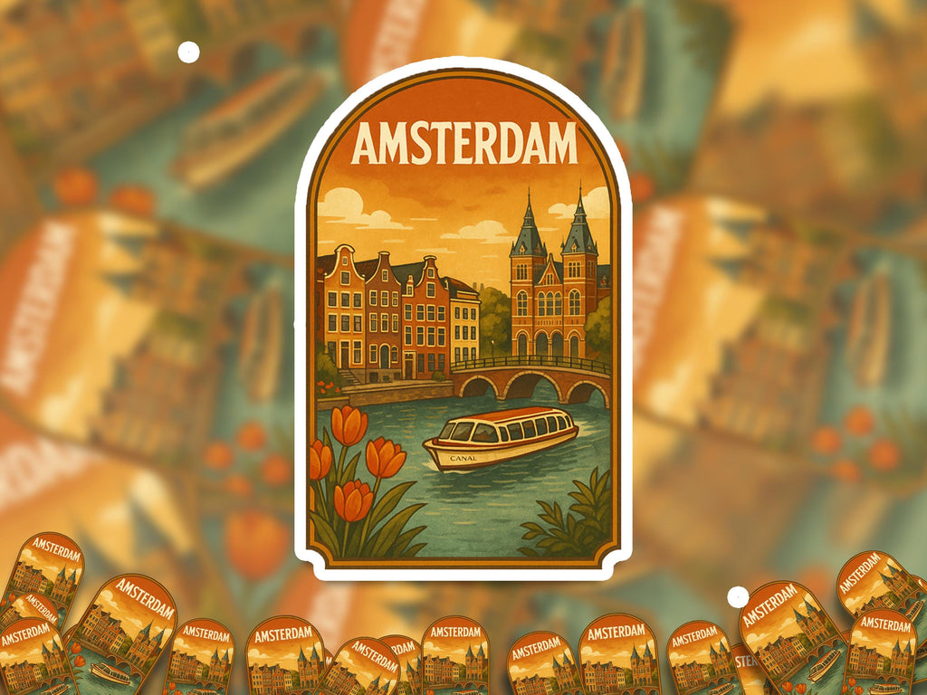 Amsterdam Netherlands Sticker, Vintage City Vinyl Decal, Retro Travel Lover Collection, Journal Scrapbook
