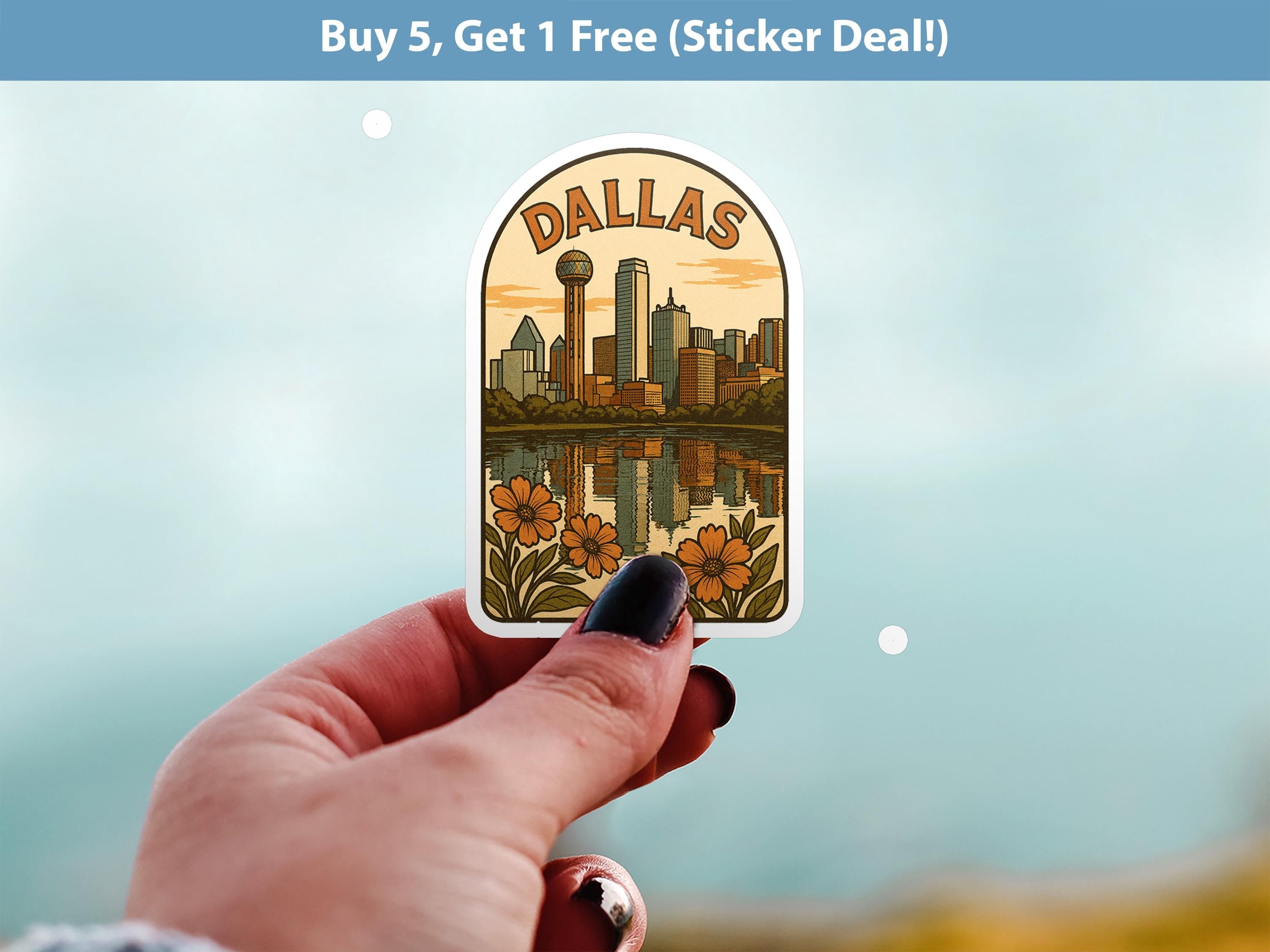 Dallas Texas Sticker, Vintage City Vinyl Decal, Retro Travel Lover Collection, Journal Scrapbook