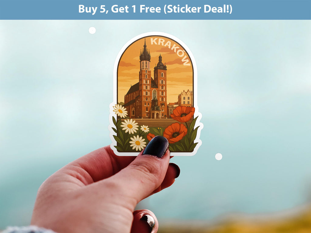 Krakow Poland Sticker, Vintage City Vinyl Decal, Retro Travel Lover Collection, Journal Scrapbook