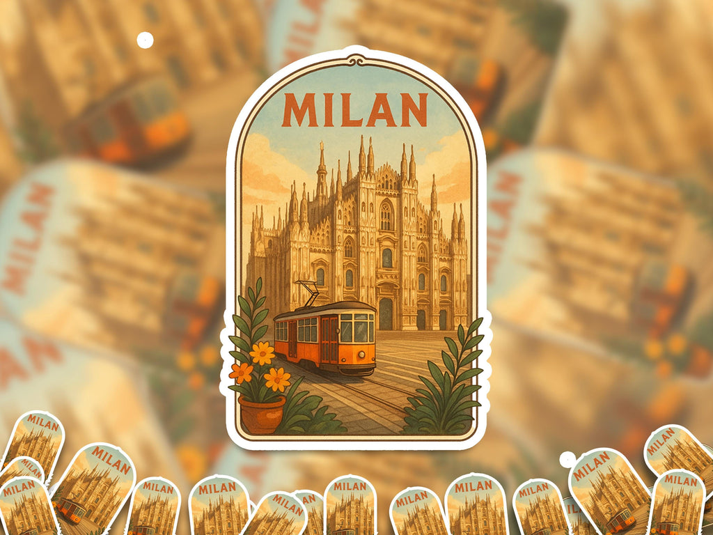 Milan Sticker, Italy Vintage City Vinyl Decal, Retro Travel Lover Collection, Journal Scrapbook