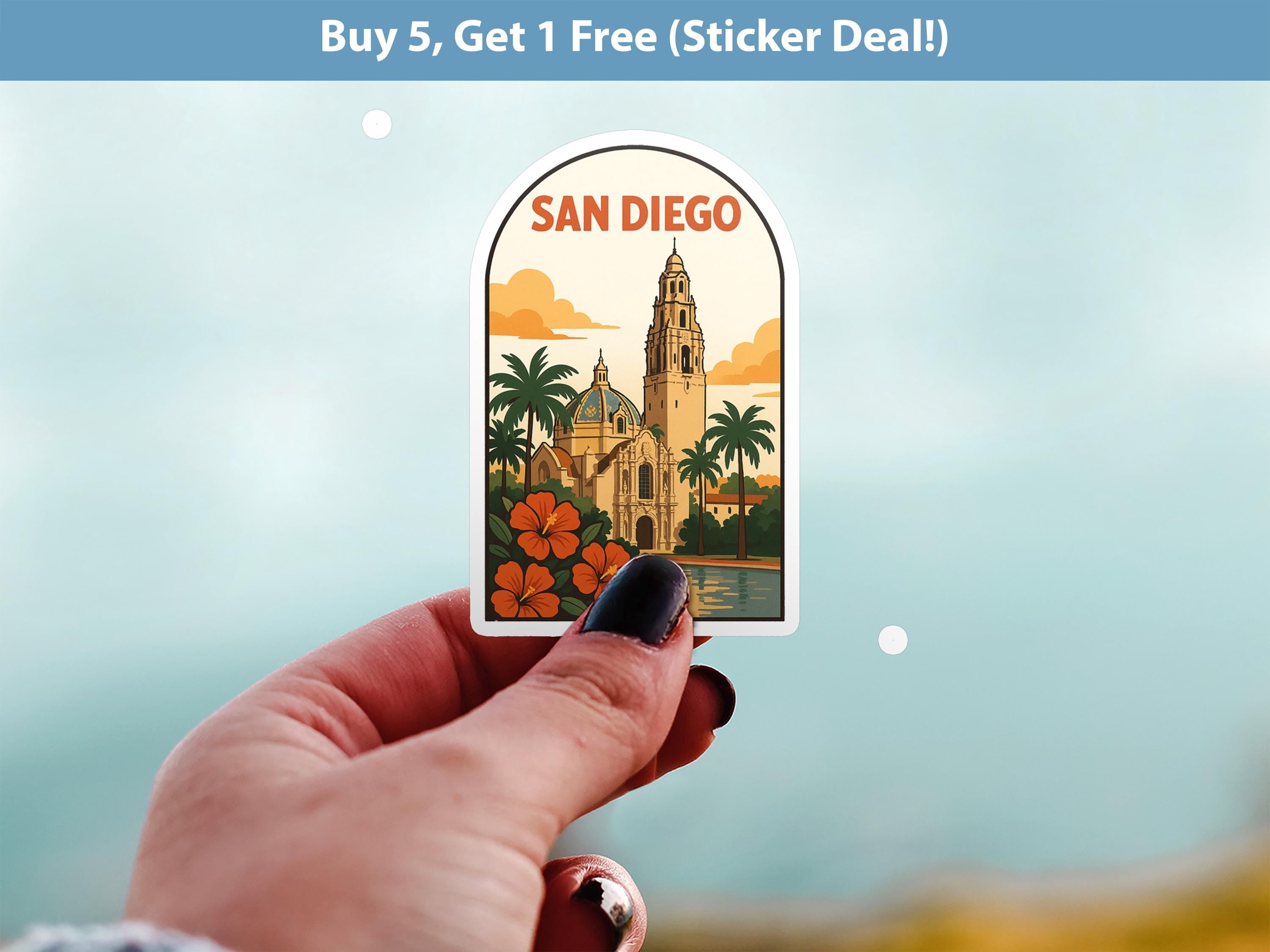 San Diego California Sticker, Vintage City Vinyl Decal, Retro Travel Lover Collection, Journal Scrapbook