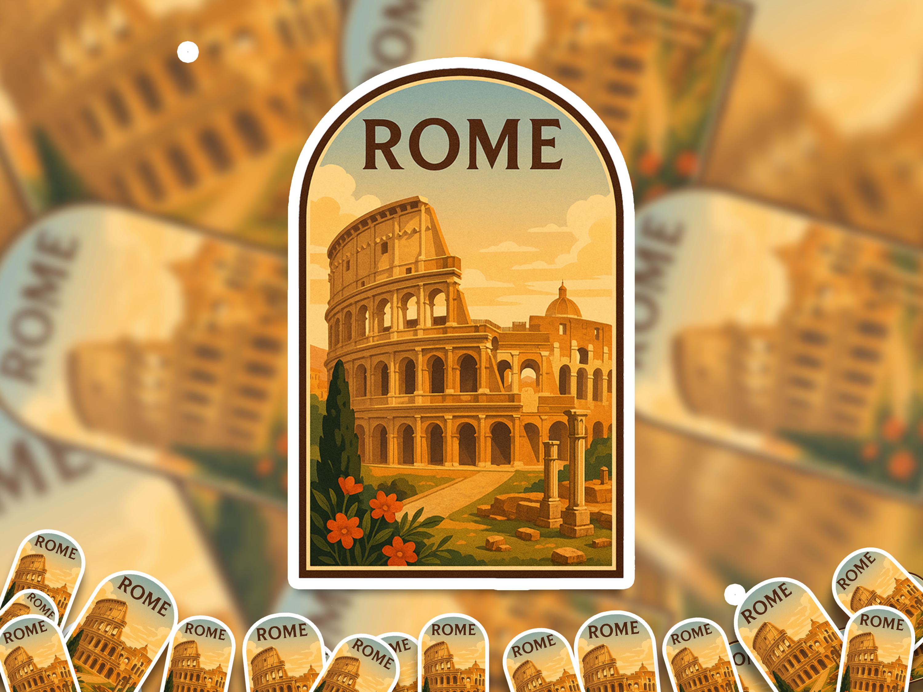 Rome Sticker Italy, Vintage City Vinyl Decal, Retro Travel Lover Collection, Journal Scrapbook