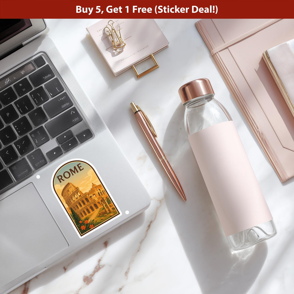 Rome Sticker Italy, Vintage City Vinyl Decal, Retro Travel Lover Collection, Journal Scrapbook