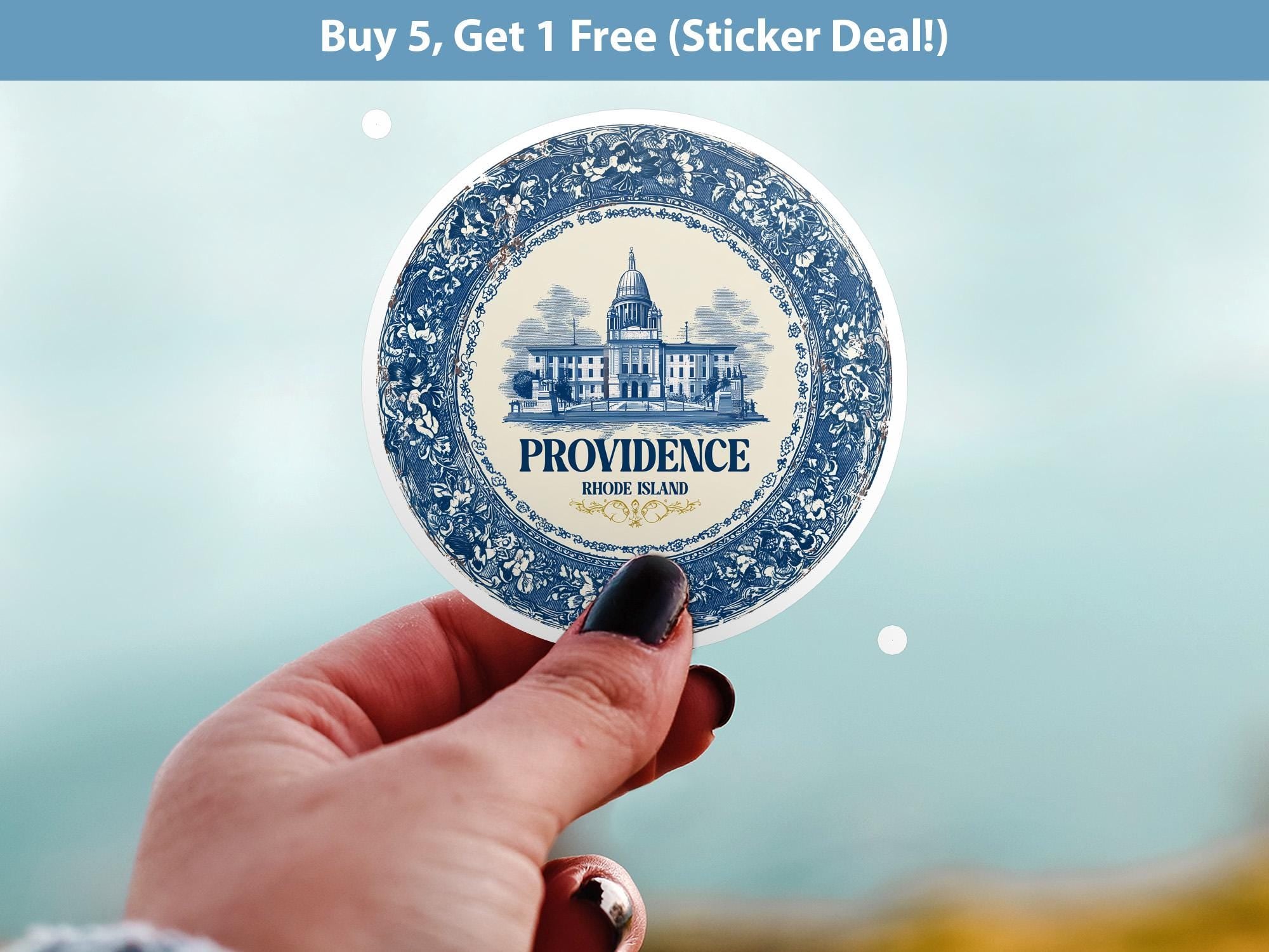 Providence Rhode Island Sticker Vintage Delft style, Delftware Decal Waterproof Vinyl, Blue City Travel