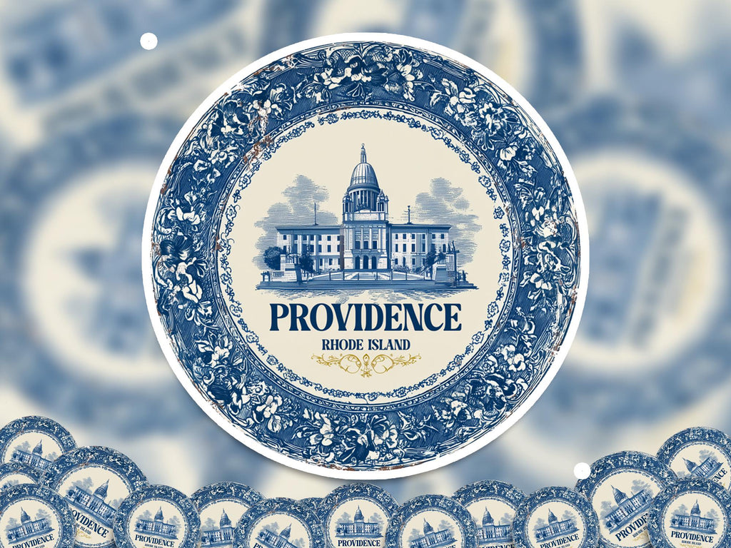 Providence Rhode Island Sticker Vintage Delft style, Delftware Decal Waterproof Vinyl, Blue City Travel