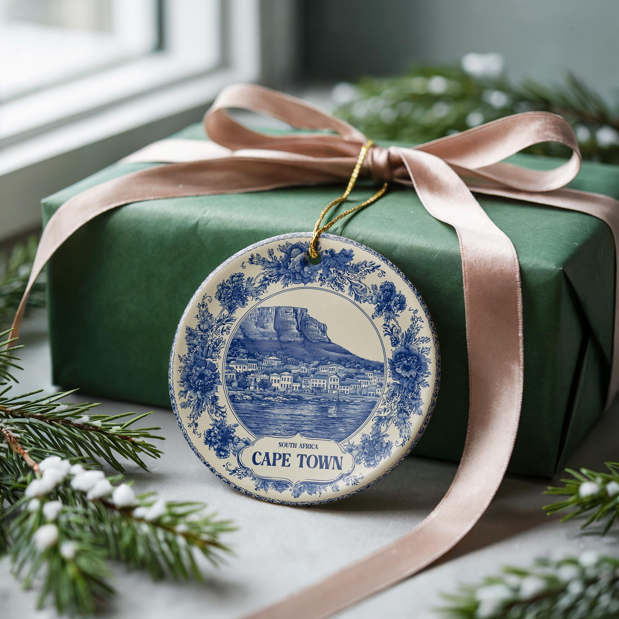 Custom Cape Town South Africa Ceramic Delft Ornament, Christmas Delftware Blue Delftware city travel