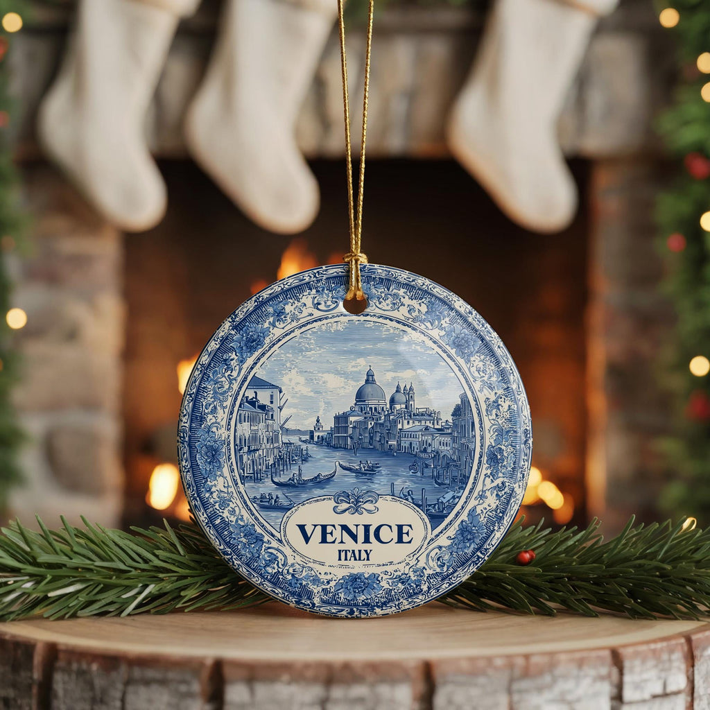 Custom Venice Italy Ceramic Delft Ornament, Christmas Delftware Blue Delftware city travel