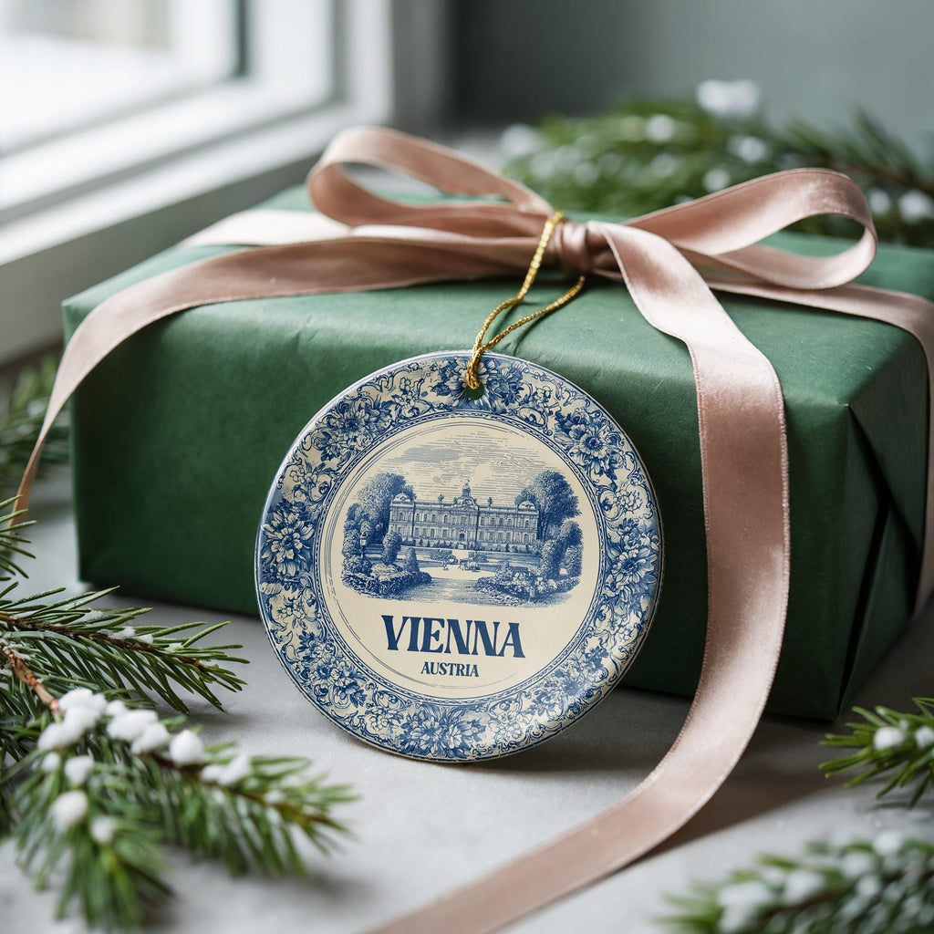 Custom Vienna Austria Ceramic Delft Ornament, Christmas Delftware Blue Delftware city travel