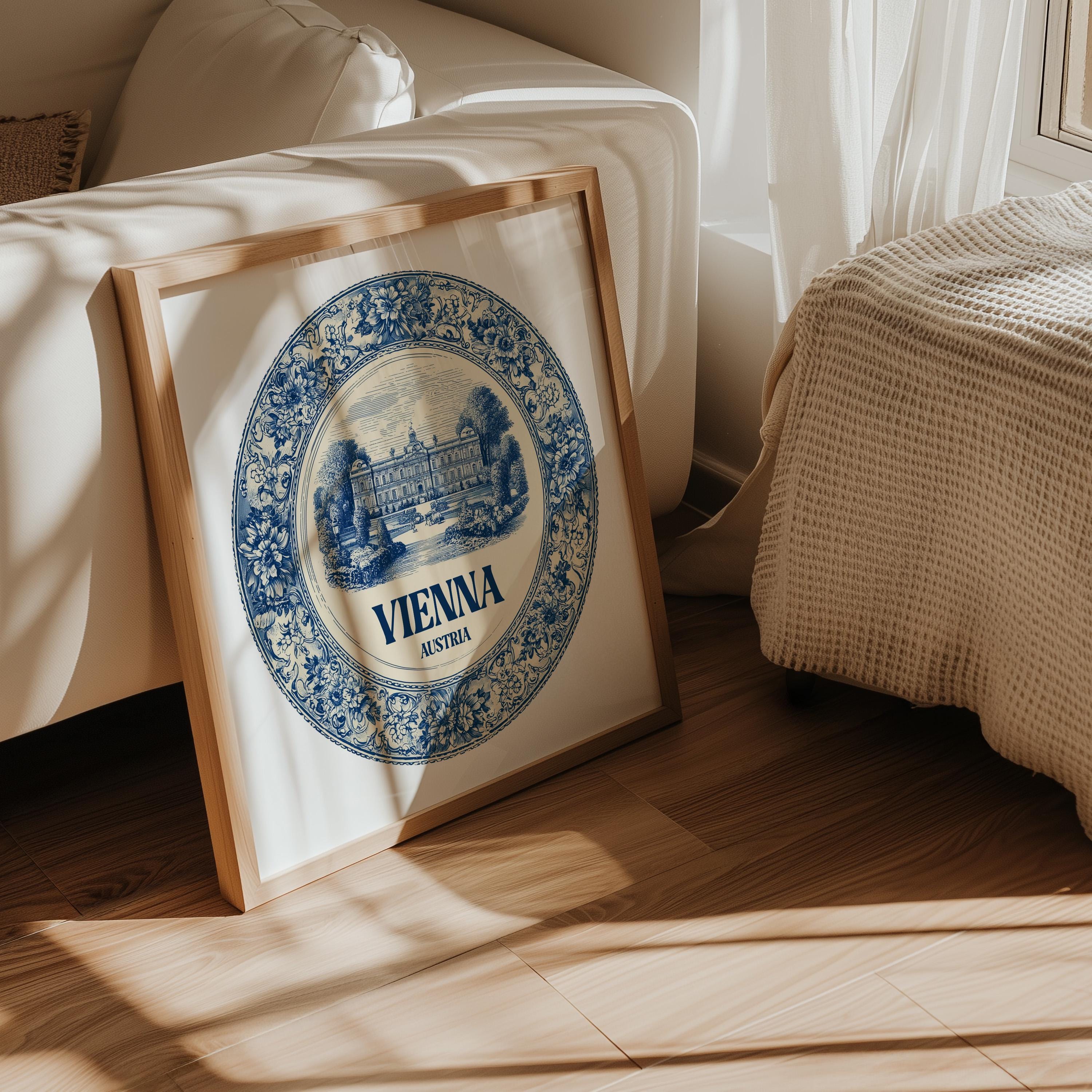 Vienna Austria Wall Art, Vintage Delft Blue Poster, City Print, Travel Home Decor