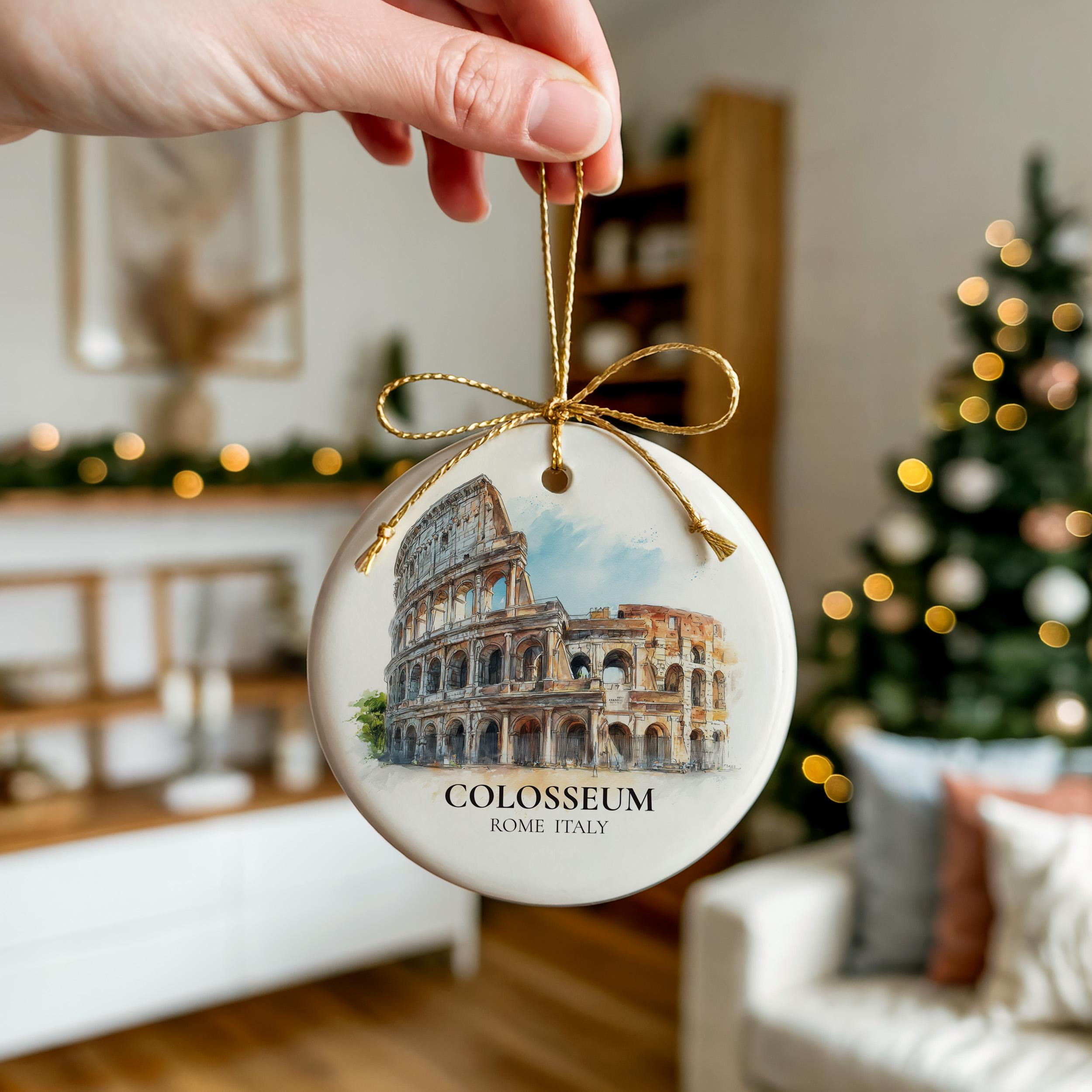 Colosseum Italy2 Personalized Watercolor Ornament, Custom Ceramic Christmas gift, Travel Keepsake