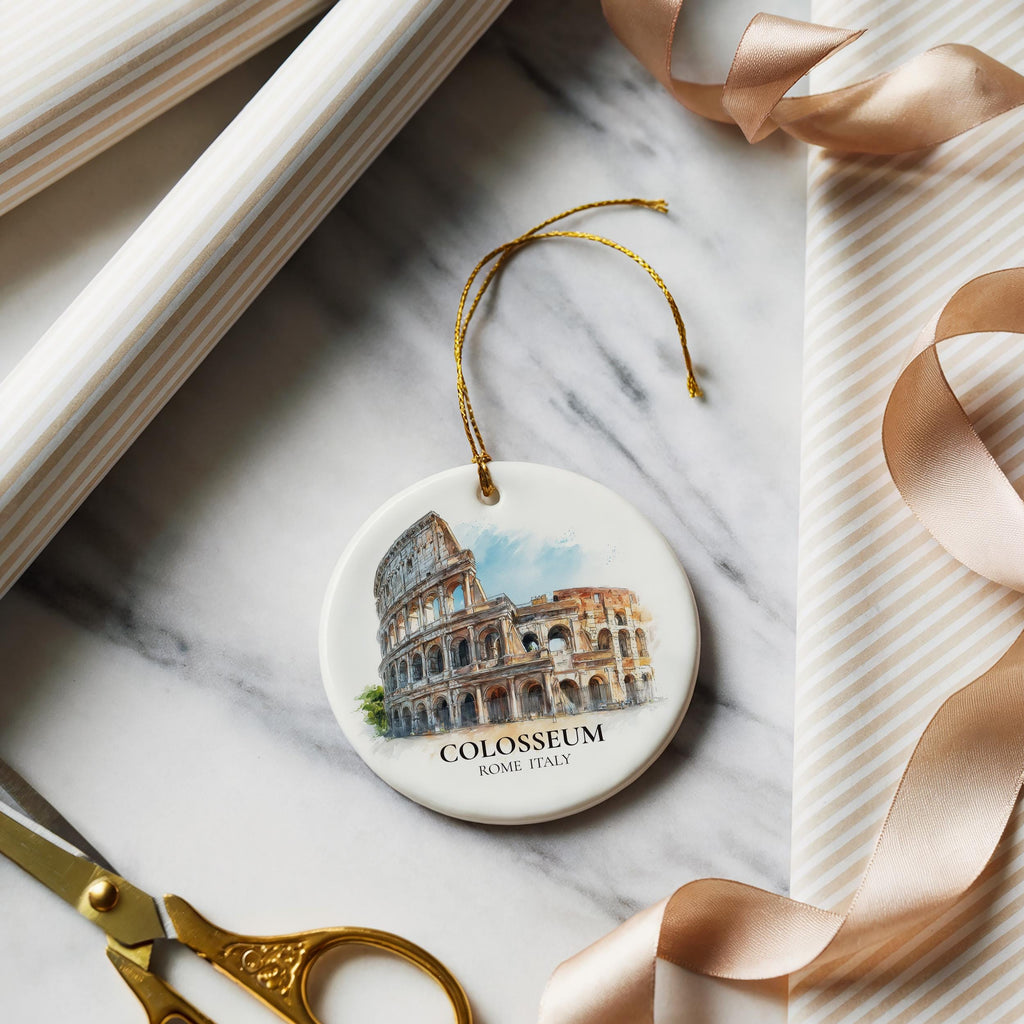 Colosseum Italy2 Personalized Watercolor Ornament, Custom Ceramic Christmas gift, Travel Keepsake