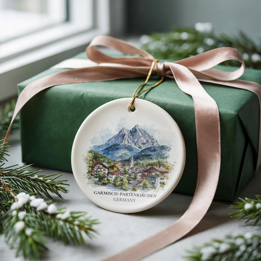 Garmisch Partenkirchen Germany Personalized Watercolor Ornament, Custom Ceramic Christmas gift, Travel Keepsake