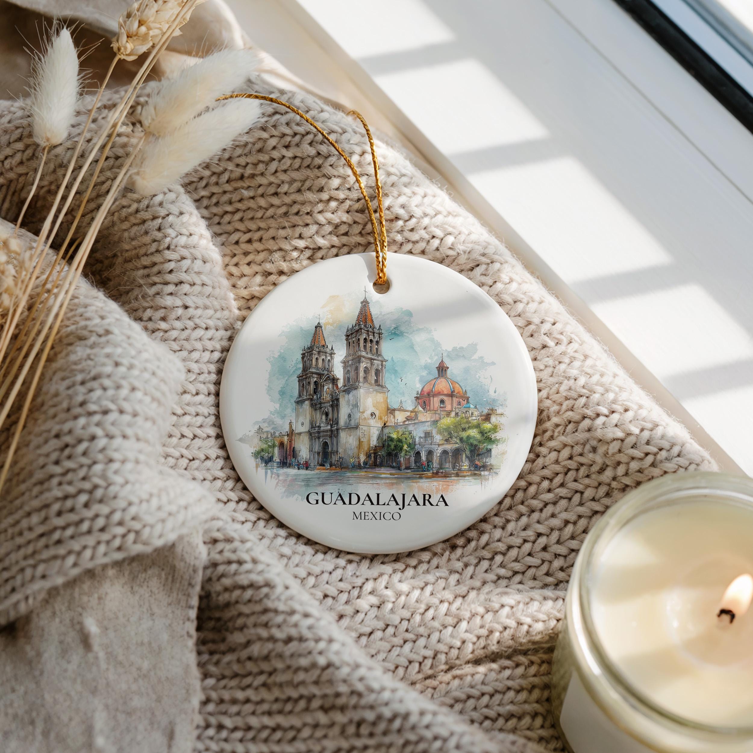 Guadalajara Mexico Personalized Watercolor Ornament, Custom Ceramic Christmas gift, Travel Keepsake