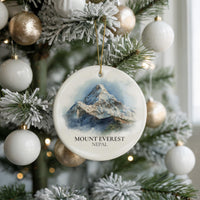Mount Everest Ornament, Personalized Christmas Watercolor Ceramic gift, Nepal Travel Keepsake