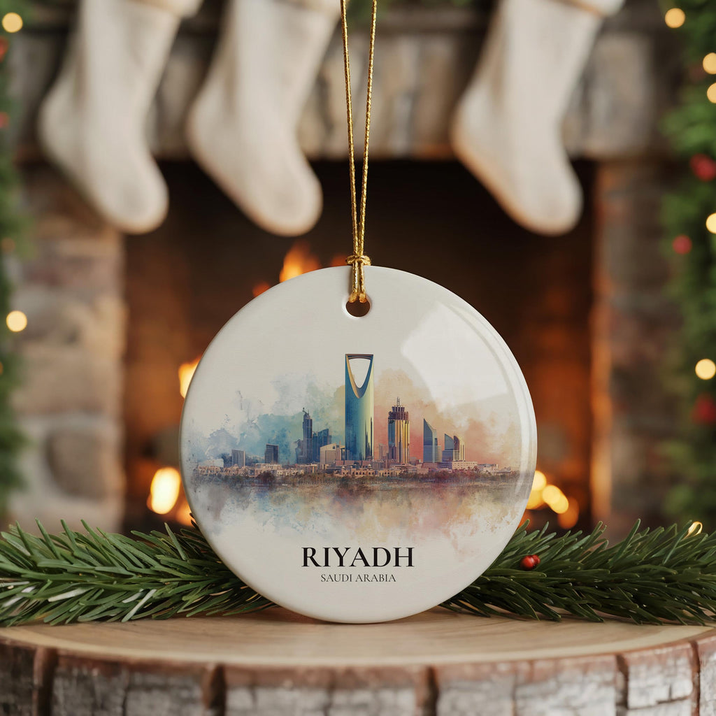 Riyadh Saudi Arabia Personalized Watercolor Ornament, Custom Ceramic Christmas gift, Travel Keepsake