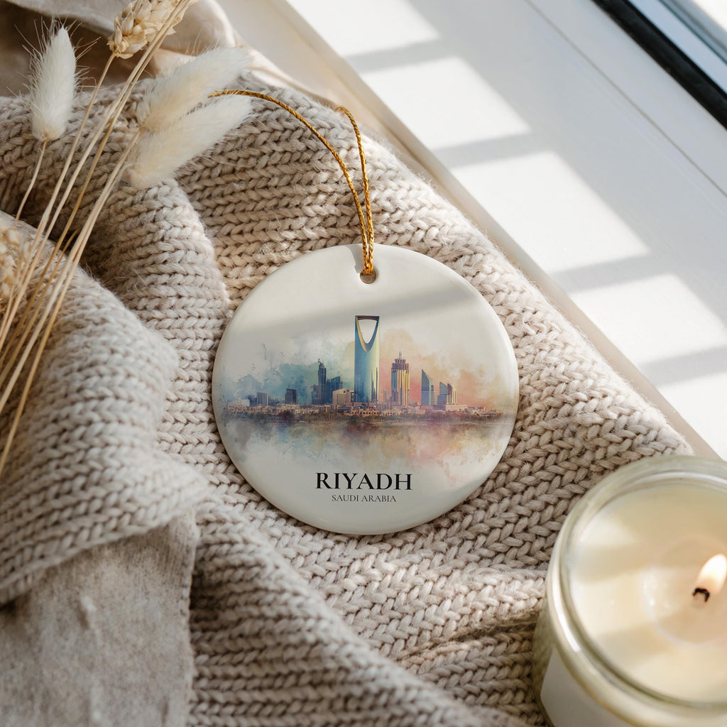 Riyadh Saudi Arabia Personalized Watercolor Ornament, Custom Ceramic Christmas gift, Travel Keepsake