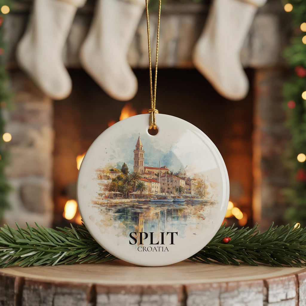 Split Croatia Personalized Watercolor Ornament, Custom Ceramic Christmas gift, Travel Keepsake