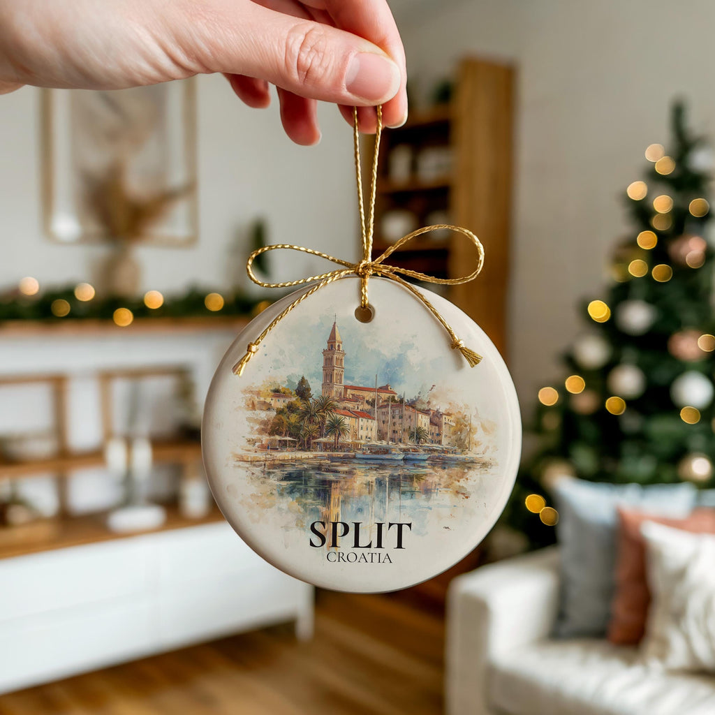 Split Croatia Personalized Watercolor Ornament, Custom Ceramic Christmas gift, Travel Keepsake