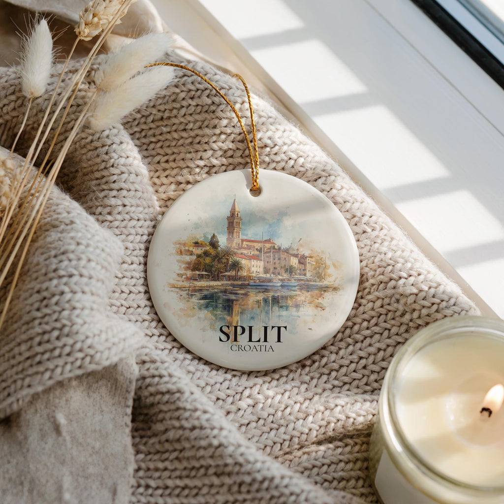 Split Croatia Personalized Watercolor Ornament, Custom Ceramic Christmas gift, Travel Keepsake
