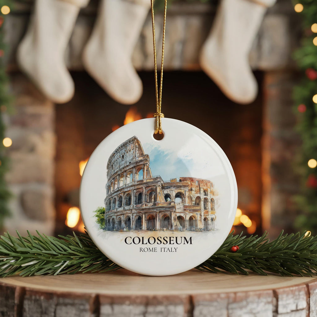 Colosseum Italy2 Personalized Watercolor Ornament, Custom Ceramic Christmas gift, Travel Keepsake