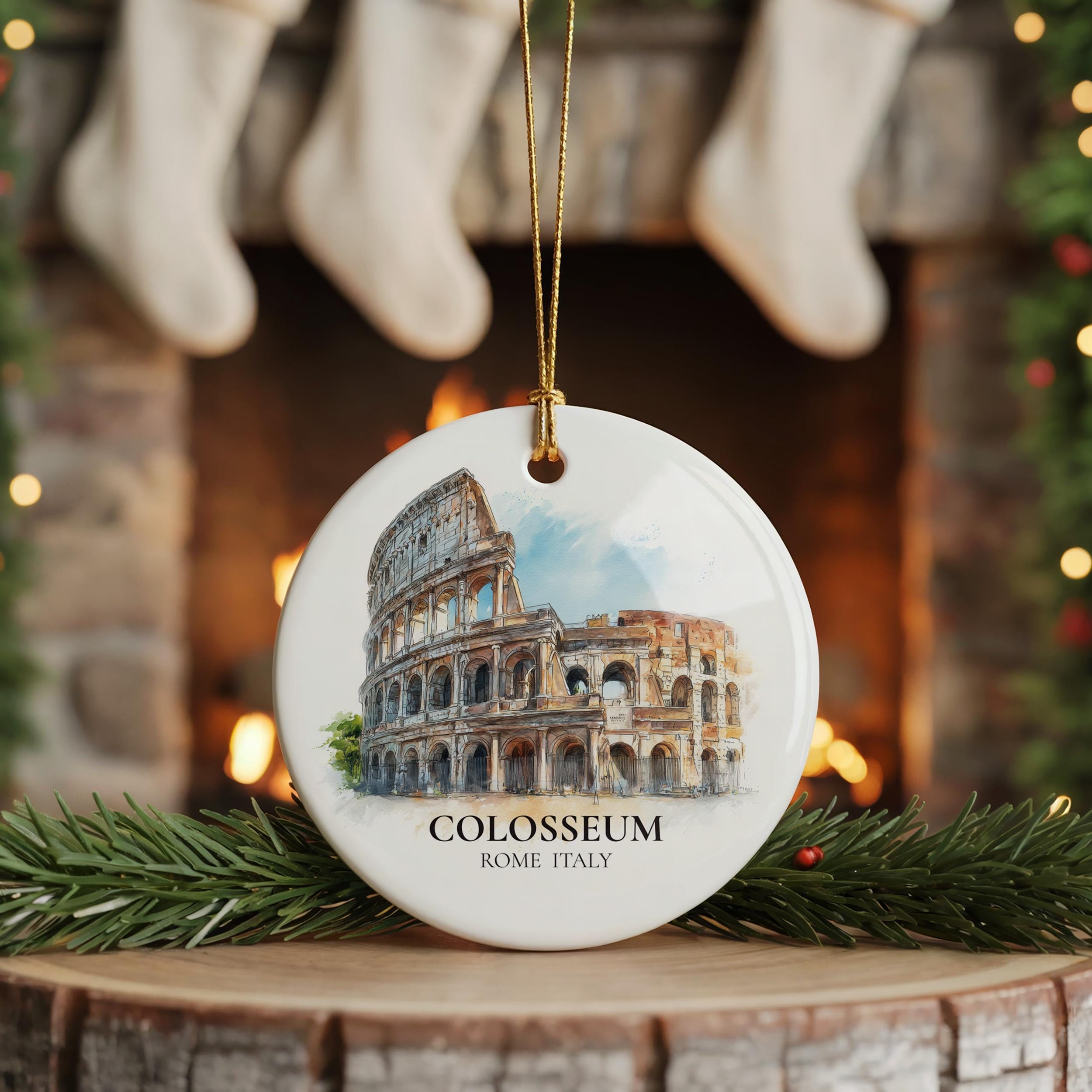 Colosseum Italy2 Personalized Watercolor Ornament, Custom Ceramic Christmas gift, Travel Keepsake
