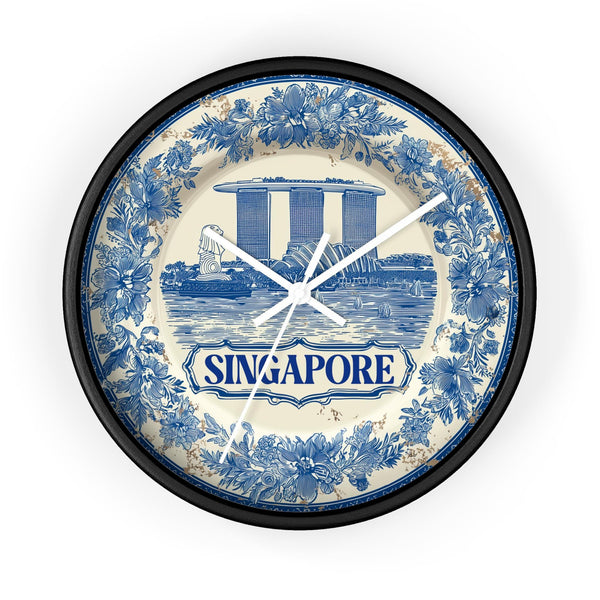 Singapore Wall Clock, Delft style Home Decor, Vintage City Travel Keepsake Art