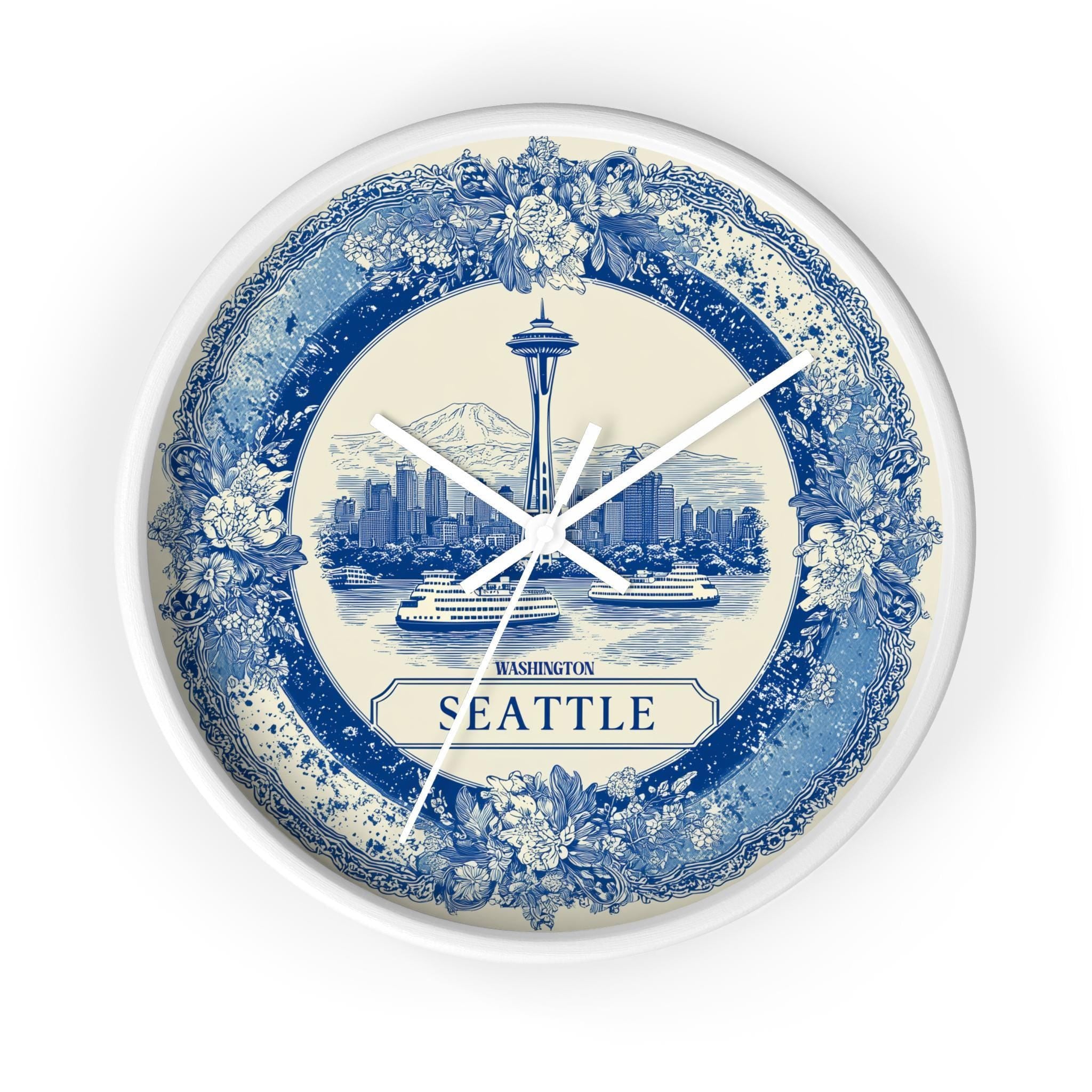 Seattle Washington Wall Clock, Delf style Home Decor, Vintage City Travel Keepsake Art