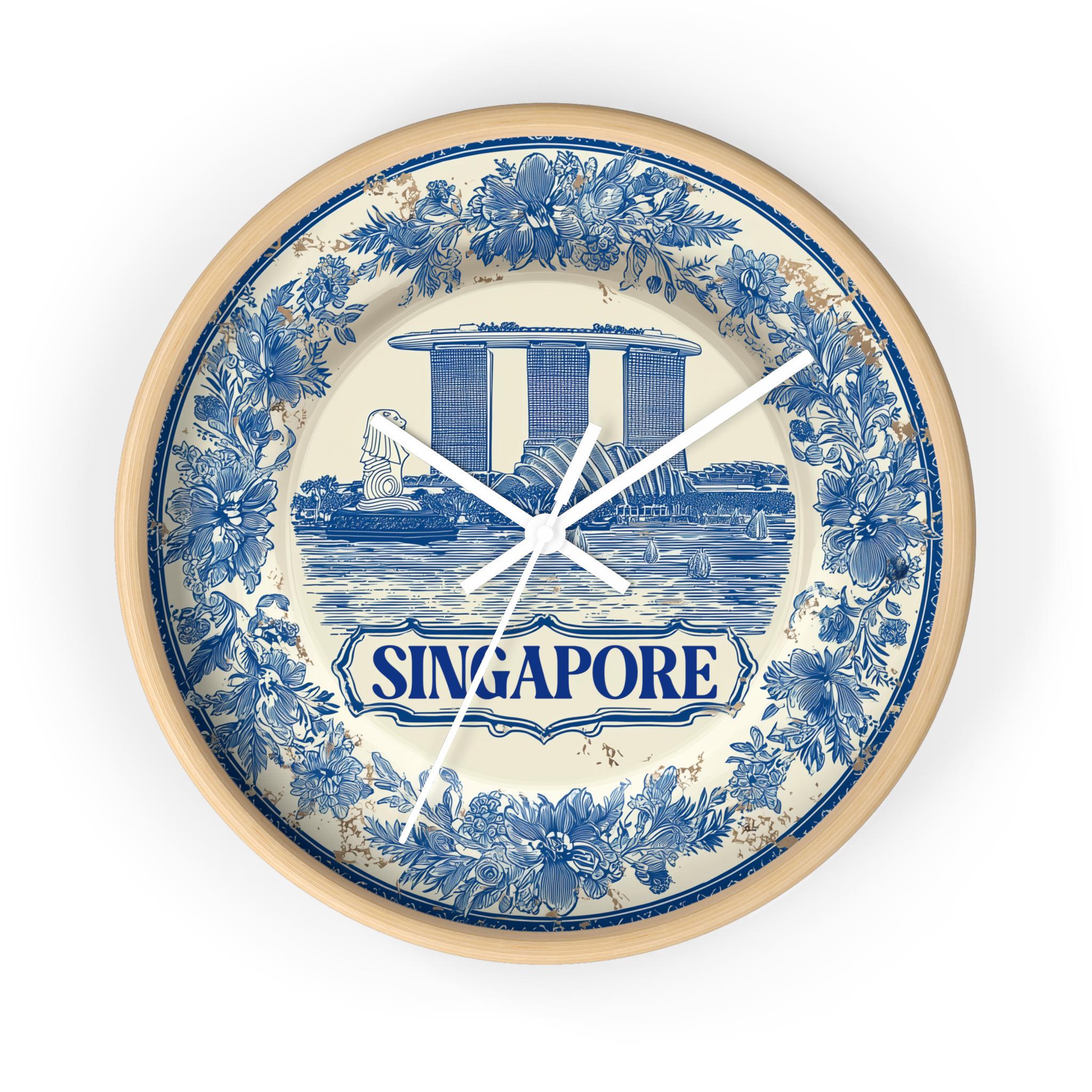 Singapore Wall Clock, Delf style Home Decor, Vintage City Travel Keepsake Art
