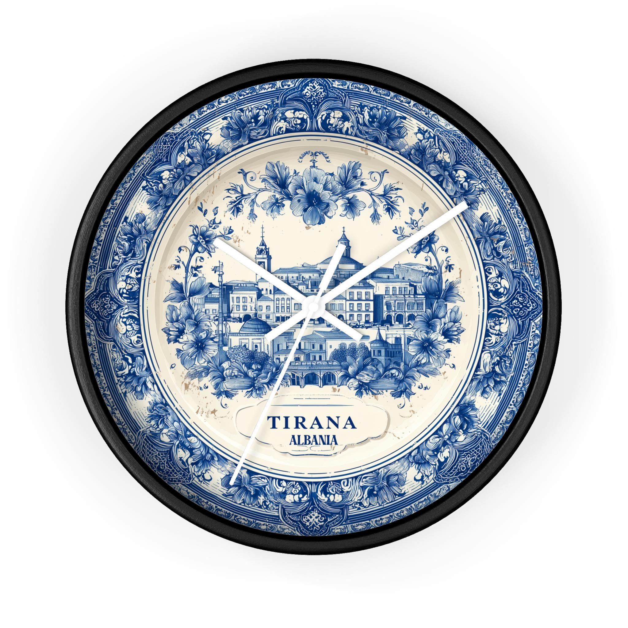 Tirana Albania Wall Clock, Delf style Home Decor, Vintage City Travel Keepsake Art