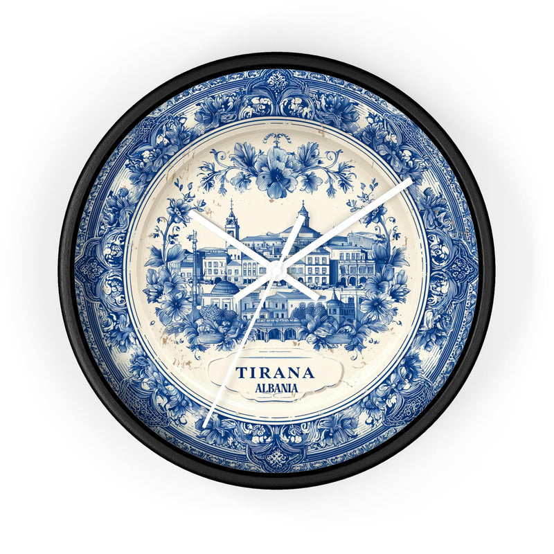 Tirana Albania Wall Clock, Delft style Home Decor, Vintage City Travel Keepsake Art