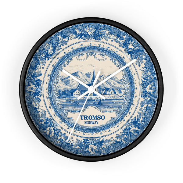 Tromso Norway Wall Clock, Delft style Home Decor, Vintage City Travel Keepsake Art